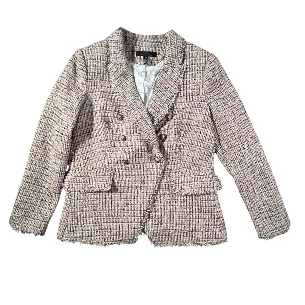 White House Black Market Studio Blazer Women‎ 14 Multi Color Tweed Fringe Trim